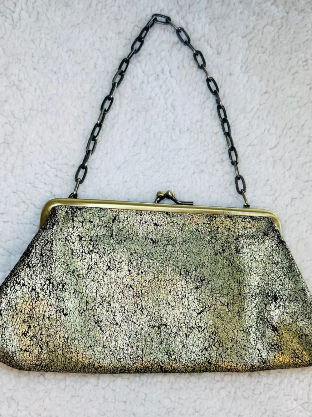Kenneth Cole Reaction Clutch Chain Gliltter Gold Sparkly Glam Bling Small 9x5